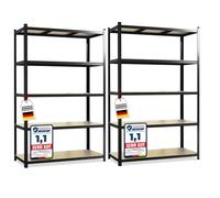 KARAT - Lot de 2 étagères Robustes Lakota pour Charges Lourdes - Étagères enfichables avec 5 tablettes réglables - Rayonnages en métal Idéal pour Cave ou Garage - Noir, 180 x 90 x 40 cm