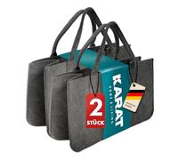 KARAT Lot de 2 sacs en feutre pour bois de cheminée, grands sacs à provisions robustes en feutre - Utilisation universelle - Pour faire du shopping et du rangement - Avec poignées - 50 x 25 x 25 cm -