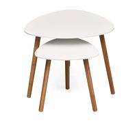 KARAT Lot de 2 Tables Basses en Bambou Oregon, Table gigogne de Salon, Accents décoratif Naturel, Guéridons élégant, Table de Coin Contemporain, Blanc 48x60 cm et 40x40 cm