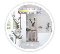 KARAT Miroir Mural Rond avec éclairage LED Liora, élégant, Verre trempé avec Film de sécurisé, Commande Tactile avec Fonction antibuée et 3 Couleurs d'éclairage sélectionnables (Blanc, Ø 70 cm)