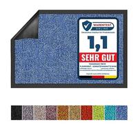KARAT Paillasson de Porte Rhine - Paillasson Lavable en Machine à 30°C - Tapis d'entrée antidérapant Absorbant - Tapis de Porte certifié Oeko-TEX Standard 100 (Bleu, 90 cm x 120 cm)
