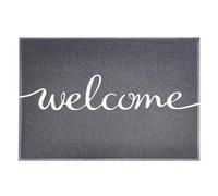 KARAT - Paillasson d'entrée absorbante - Tapis d'entrée en Boucles Spaghetti - Paillasson antisalissure - Tapis de Porte antidérapant - Usage Interieur extérieur (Gris, 50 x 80 cm - Welcome)