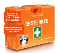 KARAT Petite boîte de premiers secours pour entreprises DIN 13157:2021 remplie avec support mural | 1 kit de premiers secours pour atelier, bureau et gastronome, boîte d'urgence pour jusqu'à 50