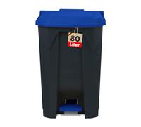 KARAT Poubelle avec couvercle hermétique et 2 poignets de transport en plastique pour usage intérieur extérieur, résistant aux intempéries, Idéal pour Jardin Restaurant (Bleu (Olaf), 80l)