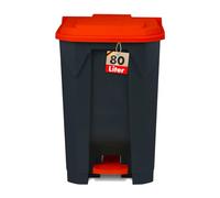 KARAT Poubelle avec couvercle hermétique et 2 poignets de transport en plastique pour usage intérieur extérieur, résistant aux intempéries, Idéal pour Jardin Restaurant (Rouge (Olaf), 80l)