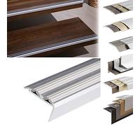 KARAT Profilés de nez de marches - En aluminium antidérapant - Avec matériel de montage - Profilés d'angle - Double caoutchouc Powergrip - Gris - 1340 x 42 x 20 mm - Pré-percés