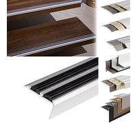 KARAT Profilés de nez de marches - En aluminium - Antidérapants - Avec matériel de montage - Profilés d'angle - Double caoutchouc Powergrip - Noir - 1340 x 42 x 20 mm - Autocollants