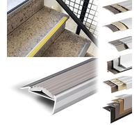 KARAT Profilés de nez de marches en aluminium antidérapants avec matériel de montage - Profilés d'angle (caoutchouc Powergrip unique, gris, 900 x 42 x 20 mm, autocollants