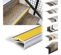 KARAT Profilés de nez de marches - En aluminium - Antidérapants - Avec matériel de montage - Profilés d'angle - Caoutchouc Powergrip - Jaune - 1340 x 42 x 20 mm - Autocollants
