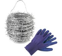 KARAT Rouleau de 16m de Fil barbelé pour clôture - résistant à la Traction et à la Rupture - épaisseur de Fil 1,6 mm - Rouleau de Fil de pâturage avec poignée (Galvanisé, Gants Inclus)