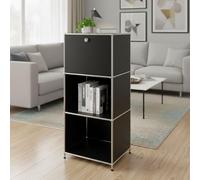 KARAT Table d’Appoint, Table de Chevet, Structure Métal Blanc & Chrome, H121 x L50 x P40 cm - Système Modulaire à Emboîter, Étagère pour Salon, Bureau ou Entrée - Concept Epure MK-107 (Noir)