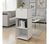 KARAT Table d’Appoint, Table de Chevet, Structure Métal Blanc & Chrome, H121 x L50 x P40 cm - Système Modulaire à Emboîter, Étagère pour Salon, Bureau ou Entrée - Concept Epure MK-107 (Blanc)