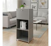 KARAT Table d’Appoint, Table de Chevet, Structure Métal Blanc & Chrome, H121 x L50 x P40 cm - Système Modulaire à Emboîter, Étagère pour Salon, Bureau ou Entrée - Concept Epure MK-107 (Gris)