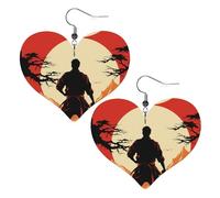 Karaté - Boucles d'oreilles pendantes légères en cuir pour femme - En forme de cœur - Cadeau mignon