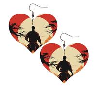 Karaté - Boucles d'oreilles pendantes légères en cuir pour femme - En forme de cœur - Cadeau mignon