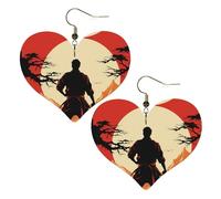 Karaté - Boucles d'oreilles pendantes légères en cuir pour femme - En forme de cœur - Cadeau mignon, One Size, Pas de pierre précieuse