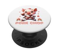Karate Cute Pork Chop Funny Karate Pun Pig Martial Arts PopSockets PopGrip Adhésif