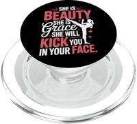 Karaté, Elle est beauté, Elle est grâce, Elle va Te Donner Un Coup de Pied PopSockets PopGrip pour MagSafe