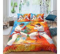 Karate Fighters Housse de Couette Microfibre 3 Pièces 3D Imprimée Hypoallergique Dynamic Martial Arts Linge de Lit avec Fermeture Éclair Ultra Douce for Enfants Garçons Filles Double（200x200cm）