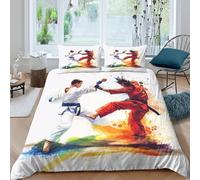 Karate Fighters Housse de Couette Résistante Microfibre résistante 3 Pièces 3D Effet Dynamic Martial Arts Linge de Lit avec Taie d'oreiller Hypoallergique for Filles Ado Double（200x200cm）