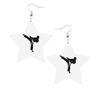 Karate-Highkick-Icon Ensemble de boucles d'oreilles percées en cuir imprimé, 1 paire de boucles d'oreilles légères bohèmes pour fête d'anniversaire, cadeau pour femme, One Size, Polyester