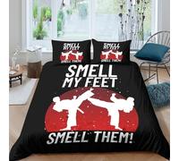 Karate Humor Tee Parure de Lit Microfibre Hypoallergique 3 Pièces 3D Imprimée Léger Funny Martial Arts Ensemble De Literie avec 2 x Taies d'oreiller Super Douce for Filles Ado Double（200x200cm）