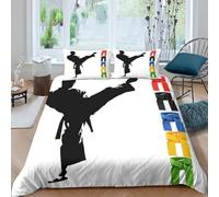 Karate Silhouette Housse de Couette 3D Effet Microfibre 3 Pièces Hypoallergique Martial Arts Style_ Linge de Lit avec Taie d'oreiller Facile d'entretien for Adolescent King（220x240cm）