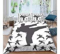 Karate Silhouette Housse de Couette Imprimé en 3D Microfibre résistante 3 pièces Martial Arts Style Linge de Lit avec Fermeture Éclair Résistante for Hommes Double（200x200cm）