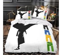 Karate Silhouette Linge de Lit 3D Effet Microfibre Hypoallergique 3 Pièces Éclair Douce mial s Ensemble De Literie Ultra Douce Entretien Facile for Enfants Garçons Filles Super king（260x220cm）
