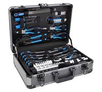 Karcher Coffret cliquet garni, kit d'outils 101 pièces, bleu, plastique | Cle a cliquet avec marteau | Tournevis | Kit de clous (200 pièces) | Jeu de douilles | Jeu de pinces | Scie | Jeu d'embouts