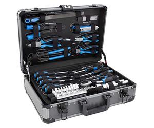 Karcher Coffret cliquet garni, kit d'outils 101 pièces, bleu, plastique | Cle a cliquet avec marteau | Tournevis | Kit de clous (200 pièces) | Jeu de douilles | Jeu de pinces | Scie | Jeu d'embouts