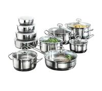 Karcher Ensemble de casseroles Jasmin (acier inoxydable, 20 pièces, y compris couvercle en verre et ensemble de bols en acier inoxydable, induction)
