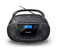 Karcher Radio CD portable RR 5045 (Boombox avec lecteur CD, cassette, radio FM, fonctionnement en réseau, entrée USB et auxiliaire), noir