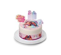 Kardasis Barbie Dreamtopia Dessus de Gâteau et figurines en papier | Disque Azyme comestible pour gâteaux | Décoration de gâteau pour l'anniversaire | 20cm + 4 rubans 28x4 cm + 3 figurines