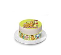 Kardasis Garfield cake topper avec papier sucre | Topper comestible pour gâteaux | Disque Azyme Décoration de gâteau pour l'anniversaire thème Garfield | 20cm + 4 bandes 28x4cm