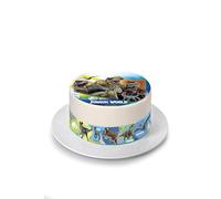 Kardasis Jurassic World cake topper avec papier sucre | Topper comestible pour gâteaux | Disque Azyme Décoration de gâteau pour l'anniversaire thème Jurassic World | 20 cm + 4 rubans