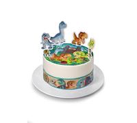 Kardasis Jurassic World Dessus de Gâteau et figurines en papier | Disque Azyme comestible pour gâteaux | Décoration de gâteau pour l'anniversaire | 20cm+ 4 bandes 28x4cm + 6 figurines