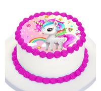 Kardasis Licorne gâteau topper avec papier sucre | Topper comestible pour gâteaux | Disque Azyme Décoration de gâteau pour l'anniversaire thème licorne | 20 cm