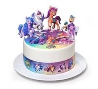 Kardasis My Little Pony Dessus de Gâteau et figurines en papier | Disque Azyme comestible pour gâteaux | Décoration de gâteau pour l'anniversaire | 20cm + 3 rubans 28x5cm + 4 figurines