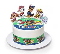 Kardasis Pat Patrouille Dessus de Gâteau et Figurines en Papier | Disque Azyme Comestible pour Gâteaux | Décoration de Gâteau pour l'anniversaire à thème | 20cm + 4 bandes 28x4cm + 5 figurines