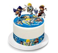 Kardasis Playmobil Novelmore Décoration Gâteau avec Figurines en Papier | Disque Azyme Comestible | Décoration Anniversaire Enfant | 20 cm + 4 bandes 28x4 cm + 4 figurines