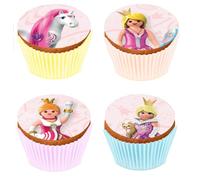 Kardasis Playmobil Princess Cupcake Toppers | Décoration Muffins Comestible | Topper pour Cupcakes Anniversaire Princesse | Papier sucre 5,3 cm + 12 pièces
