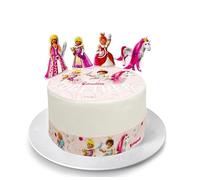 Kardasis Playmobil Princess Décoration Gâteau avec Figurines en Papier | Disque Azyme Comestible | Décoration Anniversaire Princesse | 20 cm + 4 bandes 28x4 cm + 4 figurines