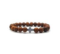 KARDINAL WEIST crucifix bois perles bracelet, bijoux pour femmes et hommes, FAIT - AMOUR - ESPOIR - №3 (L - Blanco)