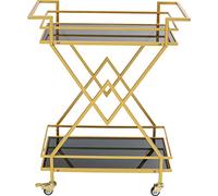 Kare Chariot de Service Design Pyramides - Noir/doré - Accessoire - Roulable - Plateau en Verre - Structure en Acier - 79 x 65 x 35 cm (H x l x P)