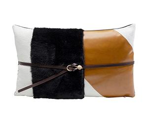 Kare Coussin Design avec Ceinture - Housse Amovible avec Fermeture éclair - avec Rembourrage - Motif géométrique - Coussin décoratif, Accessoire pour la Maison, Aspect Cuir, 50 x 30 cm (H x l)