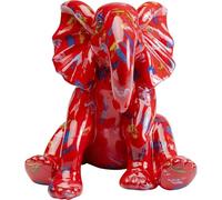 Kare Desgin Figurine décorative éléphant à Pois Rouges - Motif Animal - Accessoire de Salon pour étagères et buffets - Sculpture décorative - 16 x 19 x 20 cm (H x l x P)