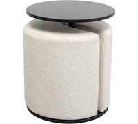 Kare Design Better Together Table d'appoint avec Tabouret, 2 pièces, crème/Noir, 46 cm de diamètre, Table de Salon, étagère, Tabouret, Structure en Acier, Ronde