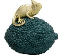 Kare Design Boîte Décorative Caméléon, Vert, Or, Objet Décoratif, Boîte de Rangement, Motif Caméléon, Flair Tropical, Ronde, 20 x 20 x 16 cm (H x L x P)