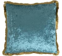 Kare Design Cannes Bleu pétrole Bleu/doré 55 x 55 cm Housse Amovible avec Fermeture éclair avec Bords à Franges Coussin décoratif avec Rembourrage Coussin décoratif Coussin de canapé